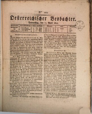 Der Oesterreichische Beobachter Donnerstag 11. April 1822