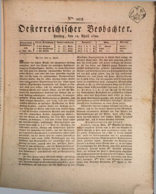 Der Oesterreichische Beobachter Freitag 12. April 1822