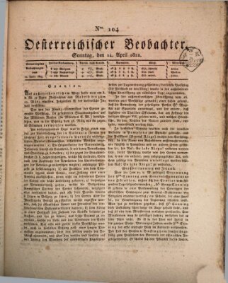 Der Oesterreichische Beobachter Sonntag 14. April 1822