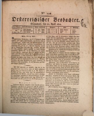 Der Oesterreichische Beobachter Samstag 20. April 1822