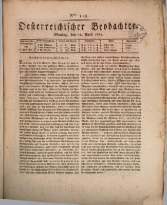 Der Oesterreichische Beobachter Montag 22. April 1822