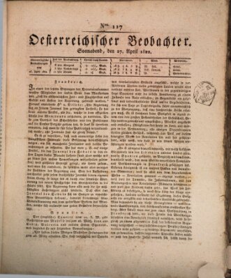 Der Oesterreichische Beobachter Samstag 27. April 1822