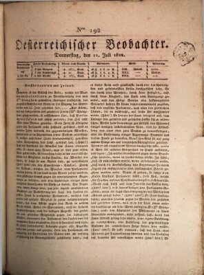 Der Oesterreichische Beobachter Donnerstag 11. Juli 1822