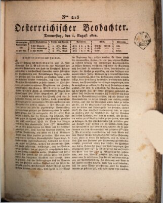 Der Oesterreichische Beobachter Donnerstag 1. August 1822