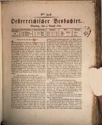 Der Oesterreichische Beobachter Sonntag 4. August 1822