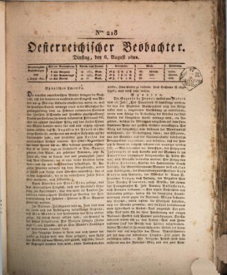 Der Oesterreichische Beobachter Dienstag 6. August 1822