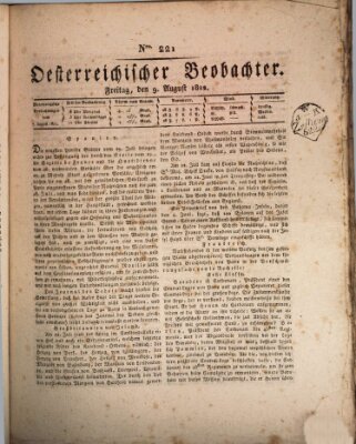 Der Oesterreichische Beobachter Freitag 9. August 1822