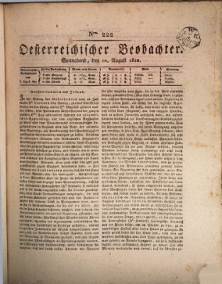 Der Oesterreichische Beobachter Samstag 10. August 1822