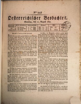 Der Oesterreichische Beobachter Sonntag 11. August 1822