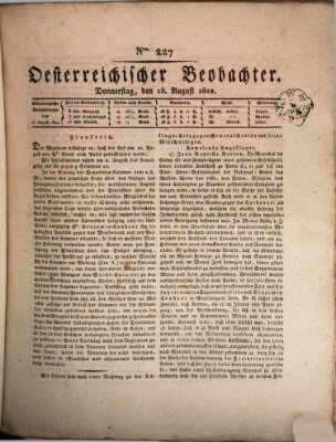 Der Oesterreichische Beobachter Donnerstag 15. August 1822