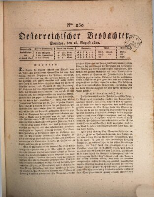 Der Oesterreichische Beobachter Sonntag 18. August 1822