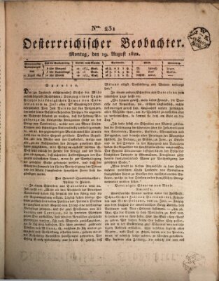 Der Oesterreichische Beobachter Montag 19. August 1822