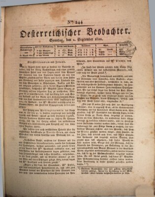 Der Oesterreichische Beobachter Sonntag 1. September 1822