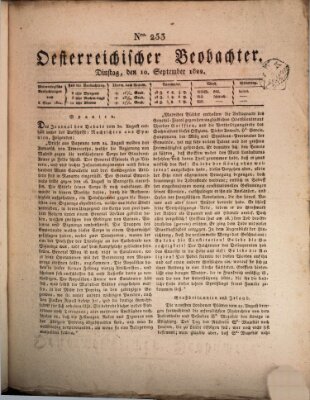 Der Oesterreichische Beobachter Dienstag 10. September 1822