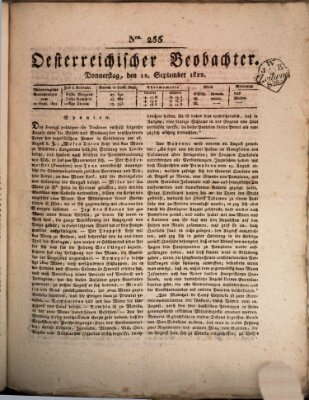 Der Oesterreichische Beobachter Donnerstag 12. September 1822