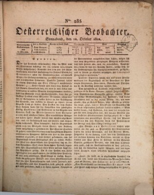 Der Oesterreichische Beobachter Samstag 12. Oktober 1822