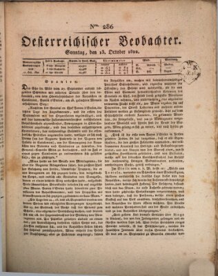 Der Oesterreichische Beobachter Sonntag 13. Oktober 1822