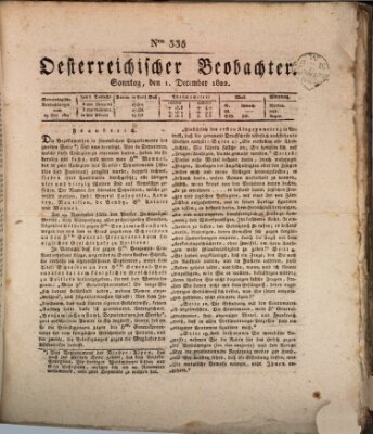 Der Oesterreichische Beobachter Sonntag 1. Dezember 1822