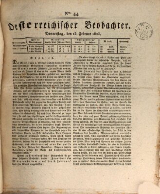 Der Oesterreichische Beobachter Donnerstag 13. Februar 1823