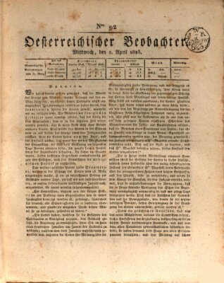 Der Oesterreichische Beobachter Mittwoch 2. April 1823
