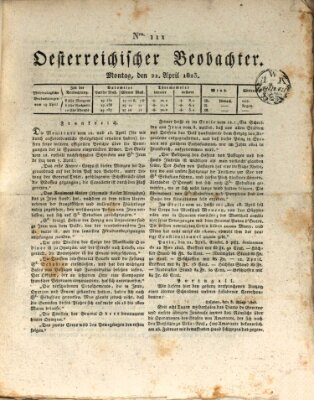 Der Oesterreichische Beobachter Montag 21. April 1823