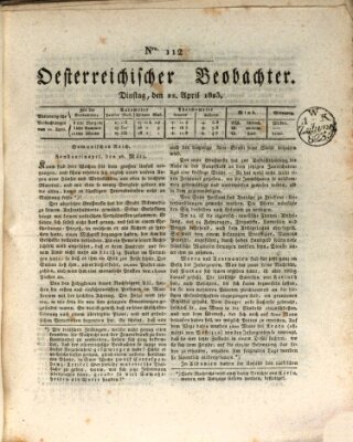 Der Oesterreichische Beobachter Dienstag 22. April 1823