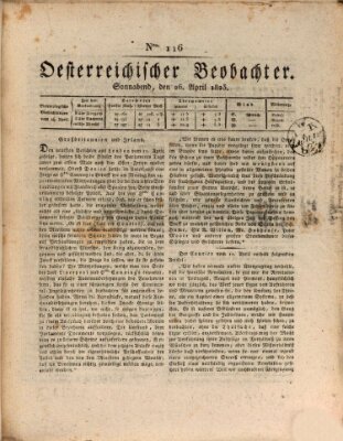 Der Oesterreichische Beobachter Samstag 26. April 1823