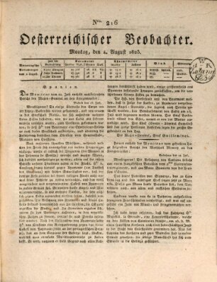 Der Oesterreichische Beobachter Montag 4. August 1823