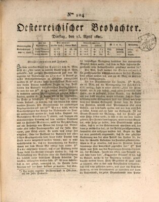 Der Oesterreichische Beobachter Dienstag 13. April 1824