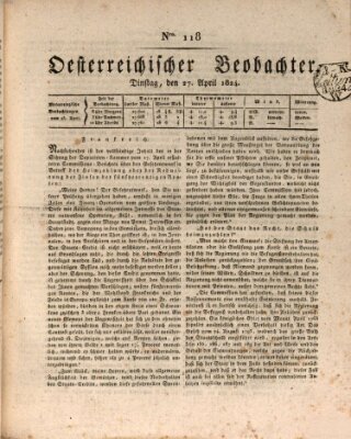 Der Oesterreichische Beobachter Dienstag 27. April 1824