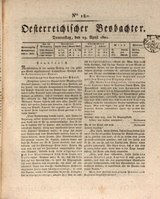 Der Oesterreichische Beobachter Donnerstag 29. April 1824