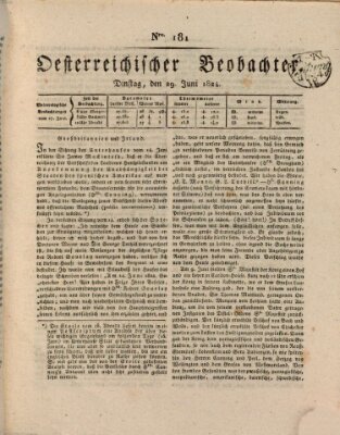 Der Oesterreichische Beobachter Dienstag 29. Juni 1824