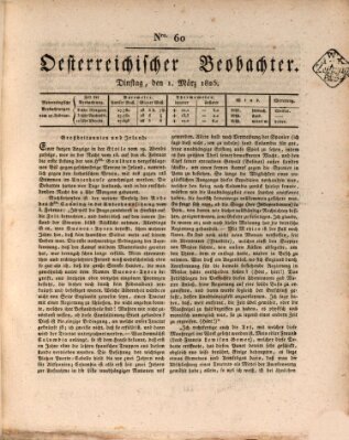 Der Oesterreichische Beobachter Dienstag 1. März 1825