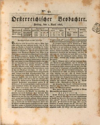 Der Oesterreichische Beobachter Freitag 1. April 1825