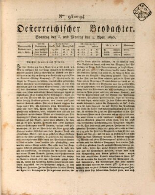 Der Oesterreichische Beobachter Sonntag 3. April 1825