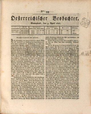 Der Oesterreichische Beobachter Samstag 9. April 1825