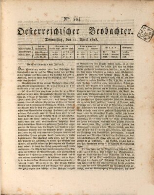 Der Oesterreichische Beobachter Donnerstag 14. April 1825