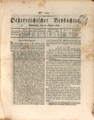 Der Oesterreichische Beobachter Mittwoch 20. April 1825