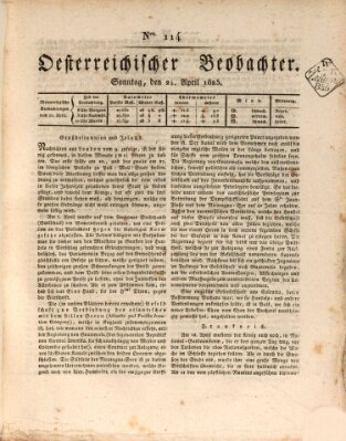 Der Oesterreichische Beobachter Sonntag 24. April 1825