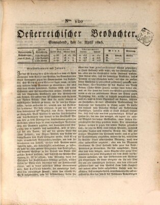 Der Oesterreichische Beobachter Samstag 30. April 1825