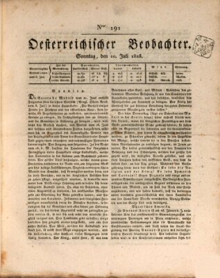 Der Oesterreichische Beobachter Sonntag 10. Juli 1825