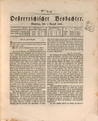 Der Oesterreichische Beobachter Sonntag 7. August 1825