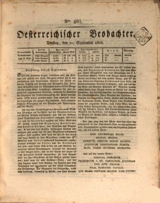 Der Oesterreichische Beobachter Dienstag 20. September 1825