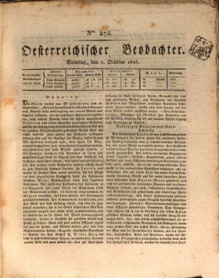 Der Oesterreichische Beobachter Sonntag 2. Oktober 1825