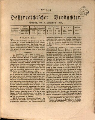 Der Oesterreichische Beobachter Dienstag 1. November 1825