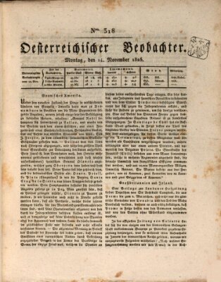 Der Oesterreichische Beobachter Montag 14. November 1825