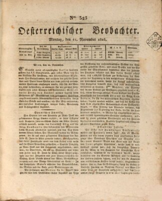 Der Oesterreichische Beobachter Montag 21. November 1825