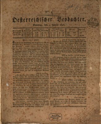 Der Oesterreichische Beobachter Sonntag 1. Januar 1826