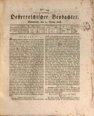 Der Oesterreichische Beobachter Samstag 14. Januar 1826