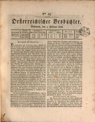 Der Oesterreichische Beobachter Mittwoch 1. Februar 1826